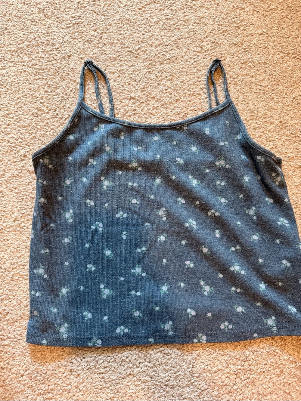 American Eagle Outfitters Navy Blue Floral Ribbed Tank Top